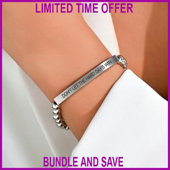 Stainless Steel Beaded Cross Bracelet with Bible Verse, Adjustable Fit - Picture 5 of 8